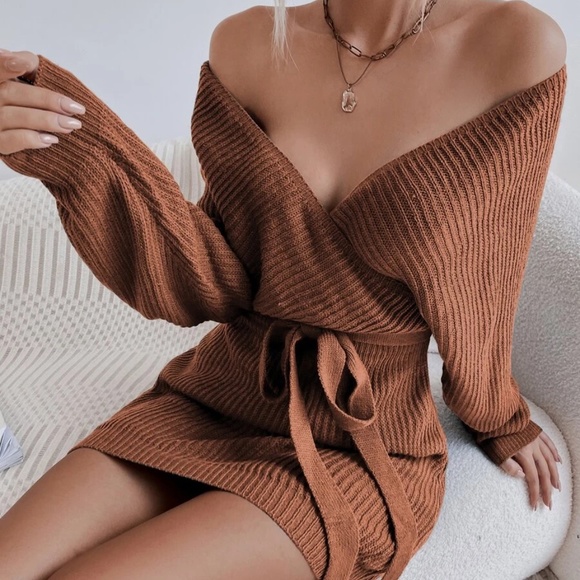 Dresses & Skirts - Cozy Off Shoulder dolman Sleeve Sweater Dress